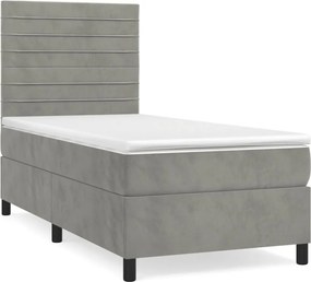 vidaXL világosszürke bársony rugós ágy matraccal 100 x 200 cm