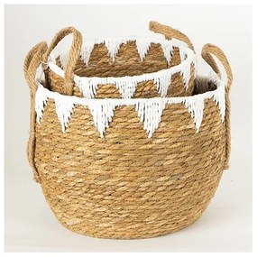 KÉSZLET 2x Szalmakosár bézs/fehér 32x16,5x18/24x23,5x26 cm