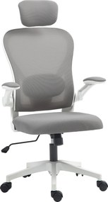 HOMCOM Szürke Forgószék Irodai Szék Lélegző Hálóval, Magasságállítható Fejtámlával és Derékpárnával, Dőlésszögét Állítható Irodai Szék 120 kg Teherbír