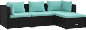 4 részes fekete polyrattan kerti ülőgarnitúra párnákkal