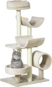 PawHut Macskafa Macska Kaparó Oszlop Macska Mászófa Kaparó Játék Alagút Bézs L50 x Sz40 x Ma105 cm | Aosom