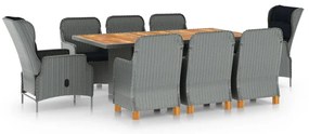 vidaXL 9 részes világosszürke polyrattan kültéri étkezőszett párnákkal