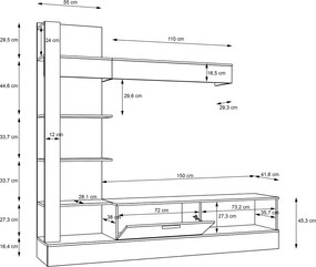 Nappali fal, riviera tölgy/fekete, GELUZA
