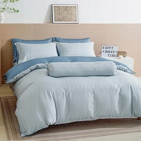 Elegáns Szatén Ágyneműhuzat Szett 135x200 80x80 Világoskék Galambok