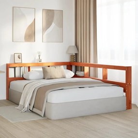 Könyvespolc fejtámla L-alakú viaszbarna 135 cm tömör fa fenyőfa