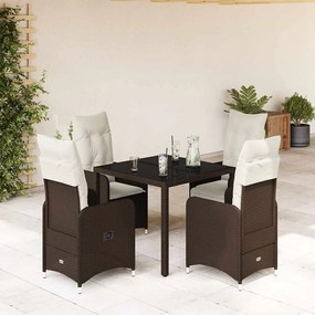 vidaXL 5 részes barna polyrattan kerti bisztrógarnitúra párnákkal