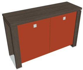 Verno+ alacsony szekrény 140 x 46 x 90 cm, üvegajtó, antracit tölgy / narancs