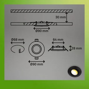 Briloner 7586035-SZETT 3xLED beépíthető fürdőszobai lámpatest KLIRA 1xLED/4,9W/230V IP23 fekete