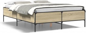 vidaXL sonoma tölgyszínű szerelt fa és fém ágykeret 135 x 190 cm