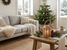Lámpás flitterekkel NATUR GLAM 26 cm, természetes
