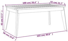 tömör akácfa kerti étkezőasztal 100 x 55 x 45 cm