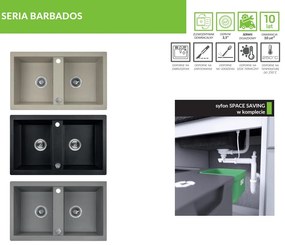 Laveo Barbados, 2 kamrás gránit mosogató 780x480x185 mm, szürke, LAV-SBB_520T