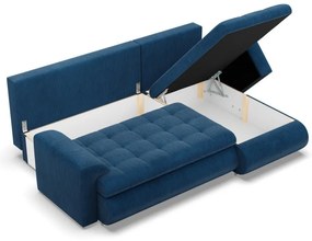 Tokio sarokkanapé, 2 ágyneműtartóval, kordbársony, jobboldali, kék