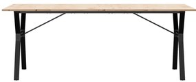 Tömör fenyőfa és acél étkezőasztal Y-vázzal 200x100x75 cm
