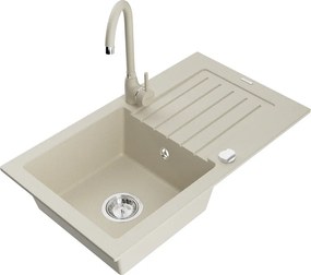 Mexen Pablo egykamrás gránit mosogató csepegtetővel és Telma konyhai csapteleppel, bézs - 6510-69-670200-69