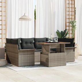 7 darabos kertiszalon párnákkal szürke poli rattan