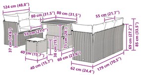 8 részes kerti kanapé szett párnákkal fekete poly rattan akáccal, 3 részes kerti étkező szett párnákkal fekete poly rattan akáccal