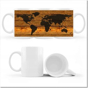 Fényképes bögre Világtérkép a deszkákon