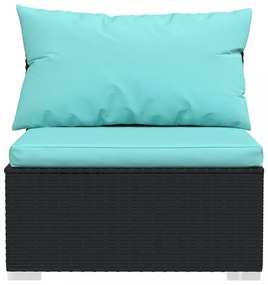 fekete polyrattan kerti középső kanapé párnákkal