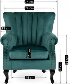 Fotel zöld bársony kárpittal – MALLO