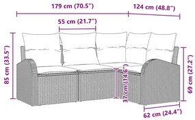 4 Fős Kerti Kanapé Szett Párnákkal Bézs Poli Rattan