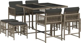 vidaXL 9 részes szürke polyrattan kerti étkezőgarnitúra párnával