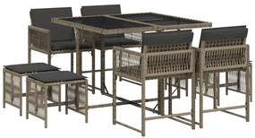 vidaXL 9 részes szürke polyrattan kerti étkezőgarnitúra párnával