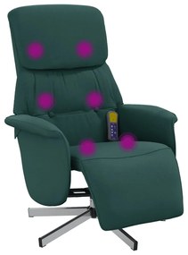 Sötétzöld szövet dönthető masszázsfotel lábtartóval
