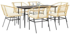 vidaXL 7 észes barna polyrattan üveg kerti étkezőgarnitúra párnával