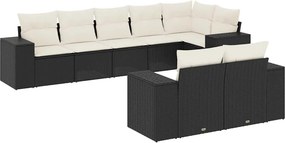 vidaXL 8 részes fekete polyrattan kerti ülőgarnitúra párnákkal