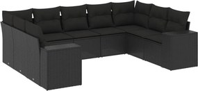 vidaXL 9 részes fekete polyrattan kerti ülőgarnitúra párnákkal
