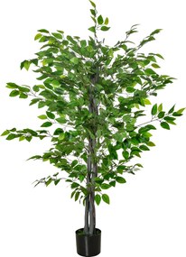 HOMCOM Nagy 135cm Mesterséges Fikusz Fa, Műanyag Mesterséges Növény Fikusz Cserépben, Valósághű Mesterséges Fa Cementtel, Mesterséges Fű a Nappaliba,