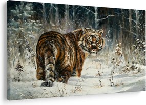 Kép - tigris a havas erdőben, olajfestmény (90x60 cm)