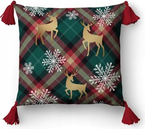 Karácsonyi párnahuzat 45x45 rénszarvasok és hópelyhek a háttérben karácsonyi dekoráció