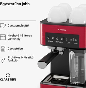 Klarstein 1,8 literes kávéfőző tejhabosítóval, 20 baros karos kávéfőző, kis kávéfőző őrölt kávéra 1350 W teljesítménnyel, barista kávéfőző jeges cappuccino latte espresso kávéhoz