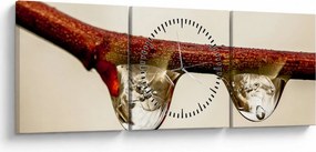 Vízcseppek a faágon képe (órával) (90x30 cm)
