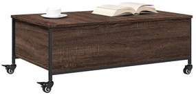 Barna tölgy szerelt fa dohányzóasztal kerekekkel 91x55x34 cm