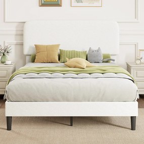 HOMCOM Ágy 140x200 cm Ágykeret állítható kárpitozott teddy fleece fejtámlával, fehér