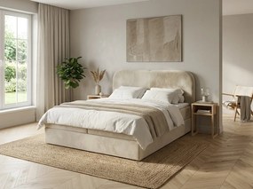 Kárpitozott boxspring ágy FORENA 140x200 cm krémszínű Matrac: Bonell rugós matrac