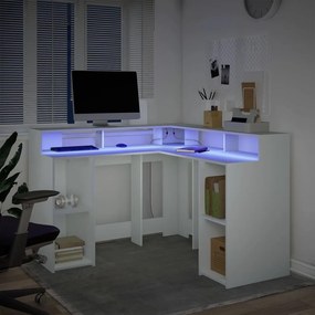 fehér szerelt fa íróasztal LED-világítással 130 x 130 x 91 cm