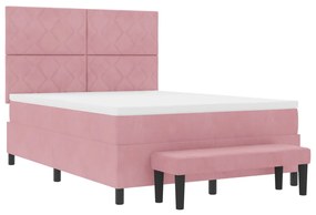 Box Spring Ágy Matraccal &amp; Pad Rózsaszín 140x200 cm Bársony