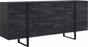 Verica komód 200 cm négyajtós - fekete beton / fekete lábak