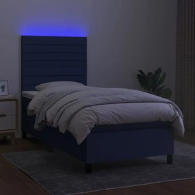 kék szövet rugós és LED-es ágy matraccal 80 x 200 cm