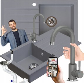 Egymedencés Gránit Mosogató Konyhai Csapteleppel Szürke +szifon Ajándék