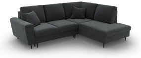 Sötétszürke bársony kinyitható tárolóhelyes sarokkanapé (jobb oldali-L alakú) Kyoto – Cosmopolitan Design