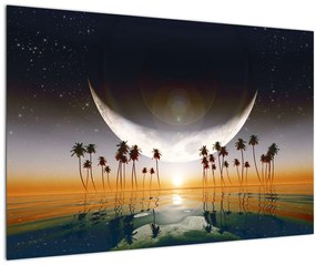 Kép - Hold a pálmafák felett (90x60 cm)
