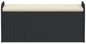 Fekete polyrattan tárolópad párnával 115 x 51 x 52 cm