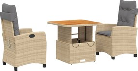 vidaXL 3 részes bézs polyrattan kerti étkezőgarnitúra párnákkal