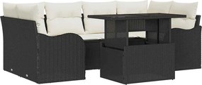 vidaXL Kerti Kanapé Szett párnával 7 pcs Fekete Poli rattan