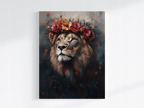 Vászonkép Canvas Portré Állat Oroszlán Király Koszorú Virágok Boho 60x80